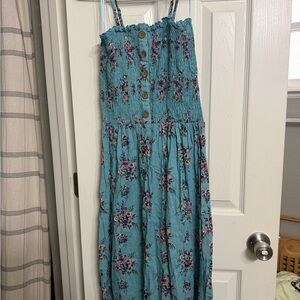 Angie Teal Floral Smocked Maxi Dress